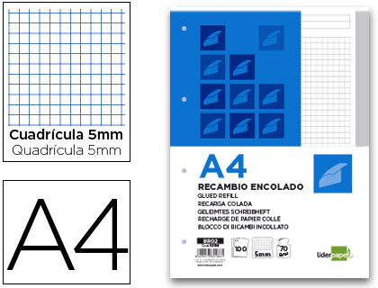 Bloc recambio Liderpapel A4 100 hojas 70 g/m² c/5mm. gris